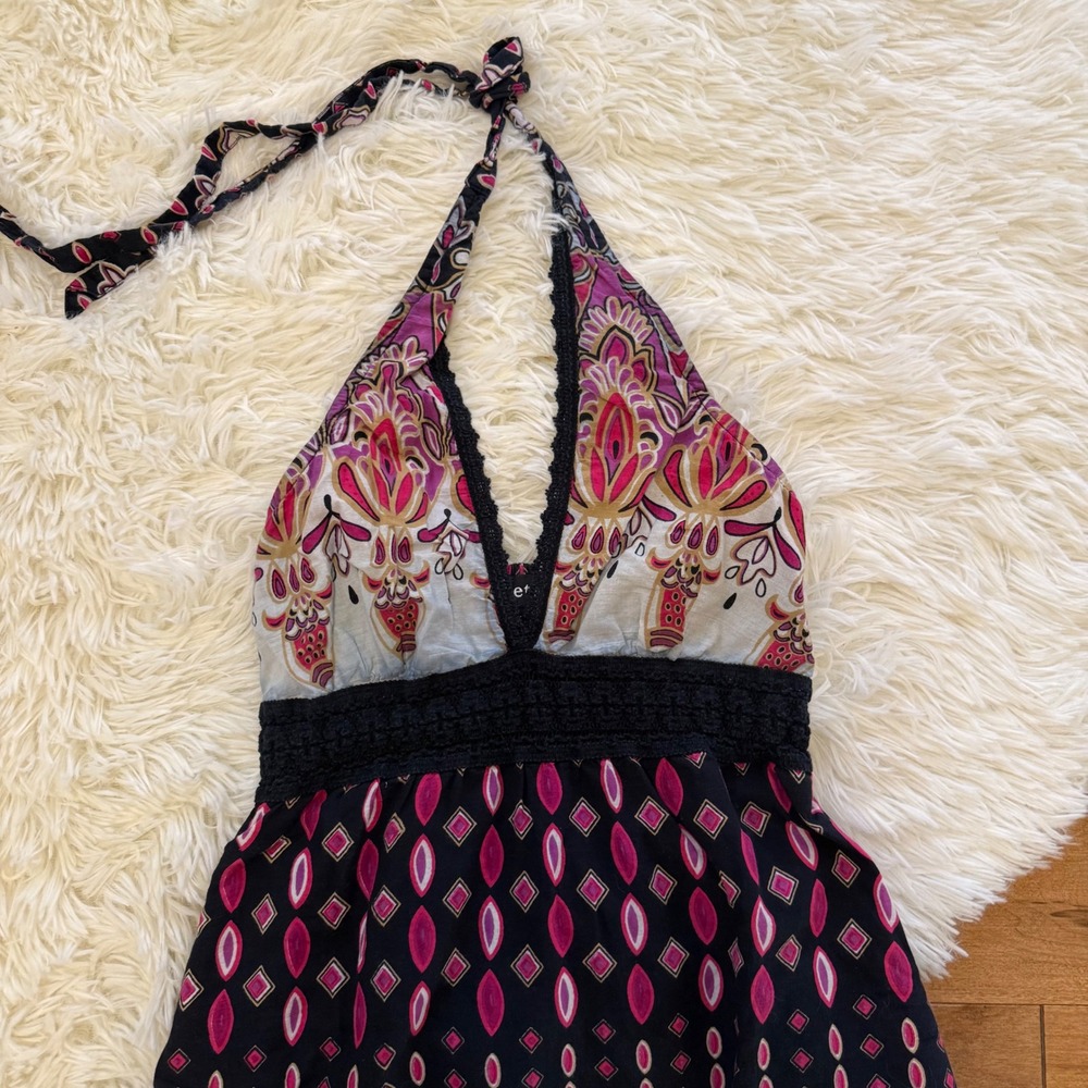 Wet Seal Y2K Boho Halter Mini Dress Pink Purple Paisley Cotton XS Womens Vibe - Picture 4 of 5